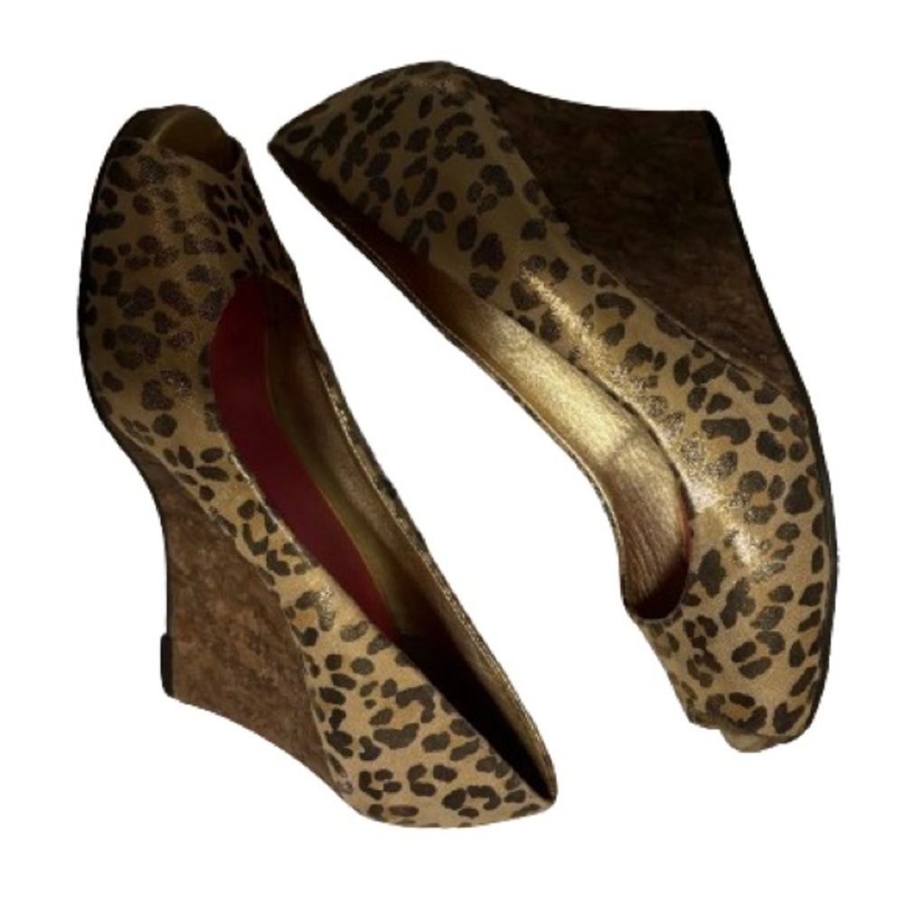 Lilly Pulitzer leopard and gold wedges